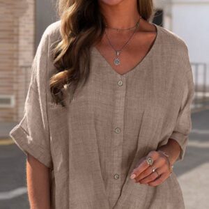 Casual Solid Color Cotton And Linen Tops