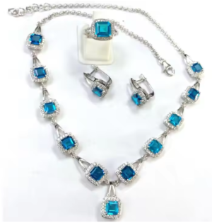 Very Pretty 925 Sterling Silver Colored Cubic Zirconia Necklace Bracelet Earrings and Ring Sets